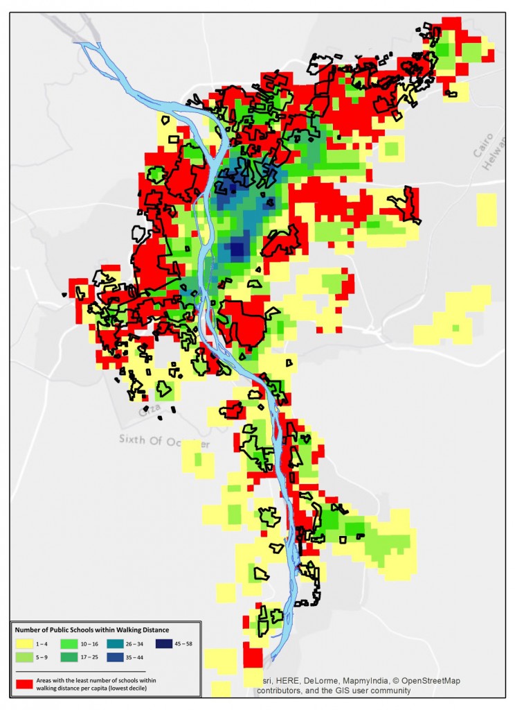 Areas with the Least Number of Schools within Walking Distance per 1,000 Residents