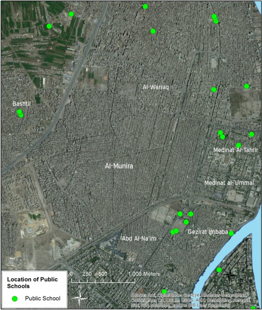 Location of Public Schools in Al-Munīra  / Imbāba / Al-Warrāq (Source: Public school locations – GOPP)