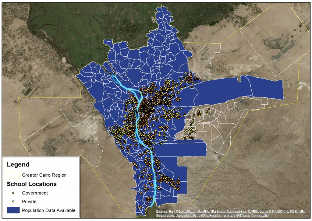 Map of GCR and the areas with available school and population data