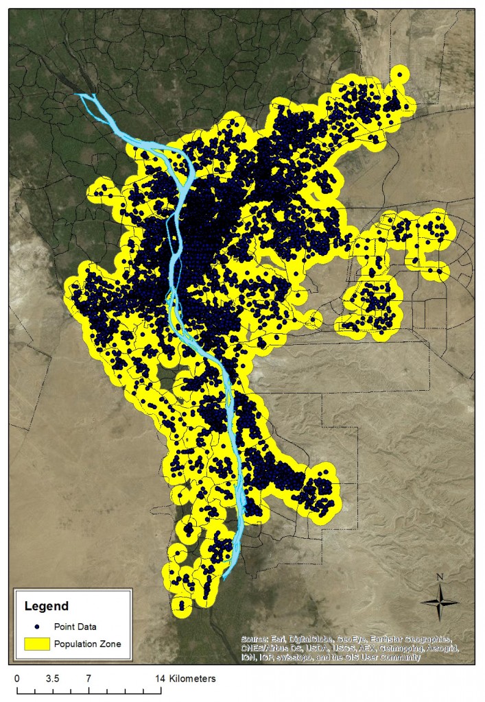 Study area population zones and data points