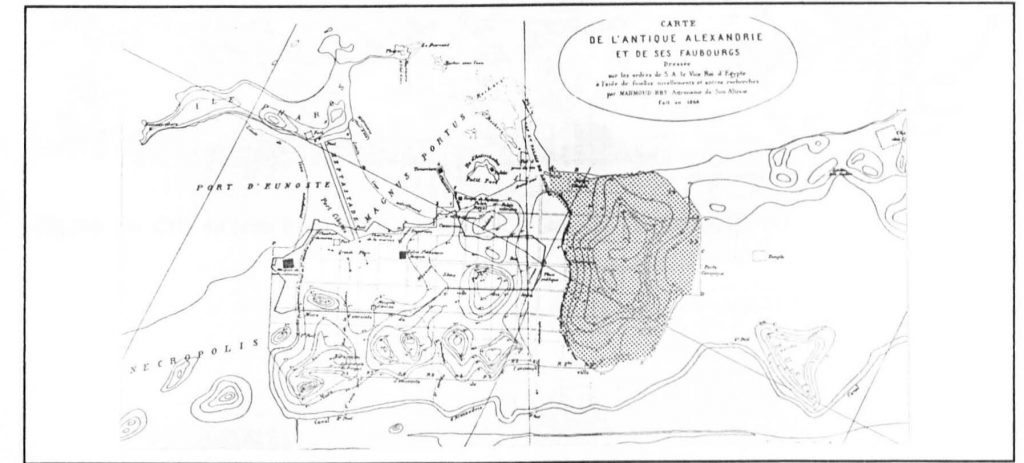 Figure 2. Map of Ancient Alexandria showing the Heptastadium connecting Pharos to the mainland. (Source: el-Falaky)