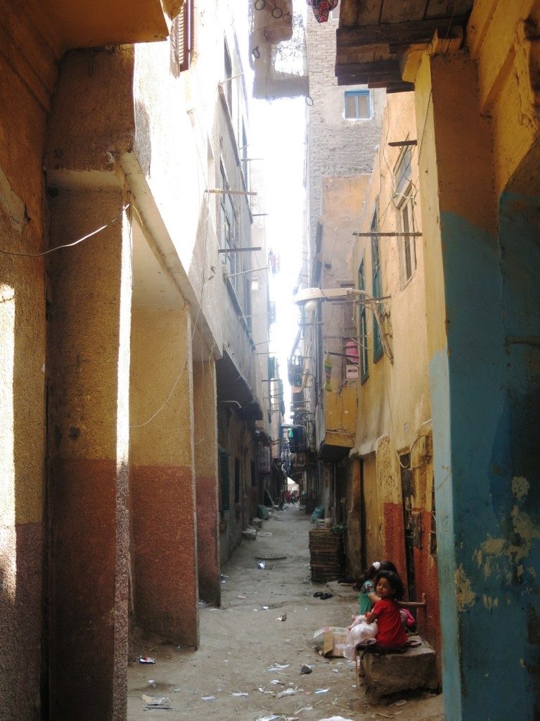 The streets of Sidi Ismail, after the residents had demolished their old, rural mud houses, and built in  place higher concrete buildings in the same narrow streets. (Tadamun 2015)