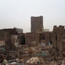 The Ramses Hilton (center) stands above demolished buildings of the Maspero Triangle  Photo: Ayat Al-Tawy